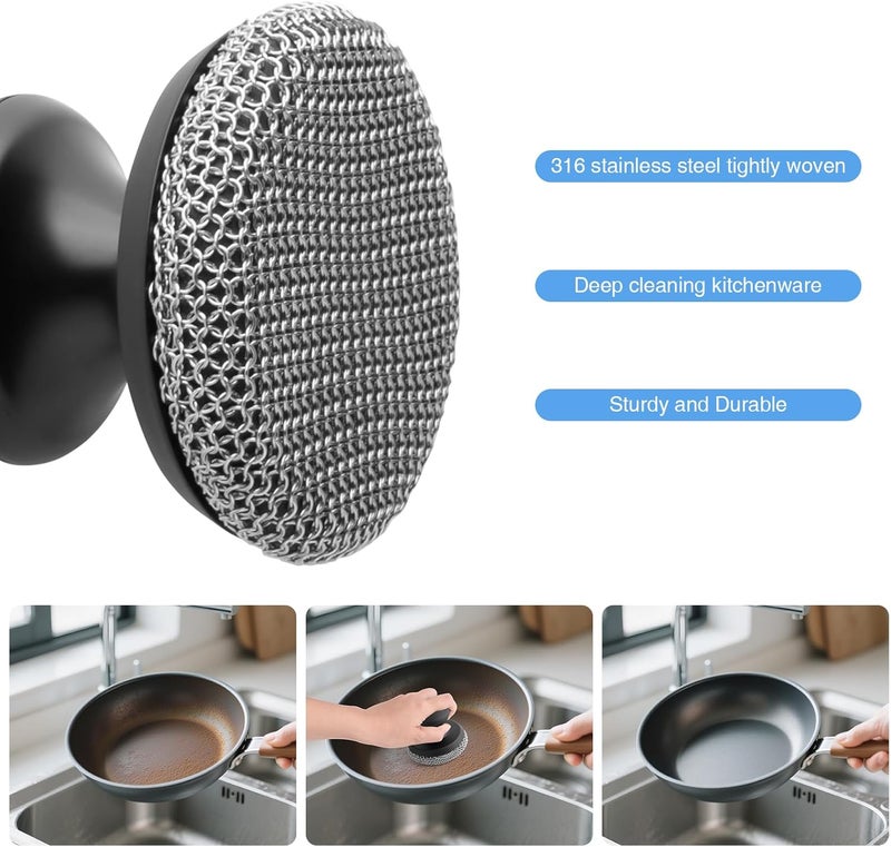 SEFONE 2PCS Cast Iron Scrubber Cleaner, Chainmail Scrubber for Cast Iron Pan Skillet, Dish Scouring Pad, 316 Stainless Steel Brush/Scraper for Metal Skillet Scrubbing, Wok, Dutch Oven Cleaning Kit - Thin - Image 4